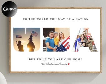 Editable USA 4th July Canva templates, Personalized July 4 Gift Custom American Photo Print , Printable Gift for USA Letters Photo Frame