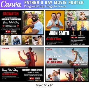4 Dadflix Vatertag Canva Template Bundle, glücklicher Vatertag Vorlage, Dadflix Film Fotocollage, Geschenk für Opa, Vatertagsgeschenk