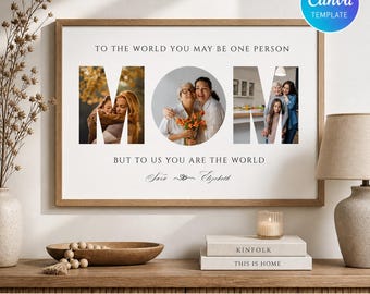 Editable MOM Photo Canva templates, Personalized Mother's Day Gift Custom MOM Photo Print , Printable Gift for Mother Letters Photo Frame