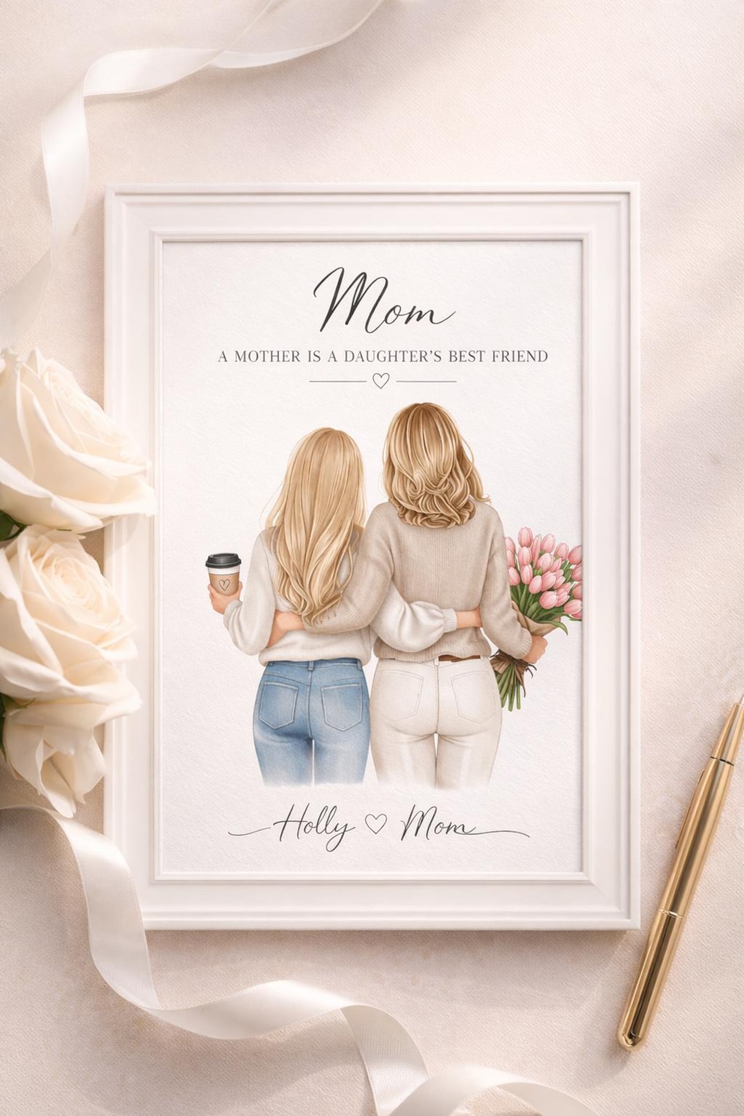 4 Custom Mom Daughter Print With Names | Personalized Family Wall Art ...