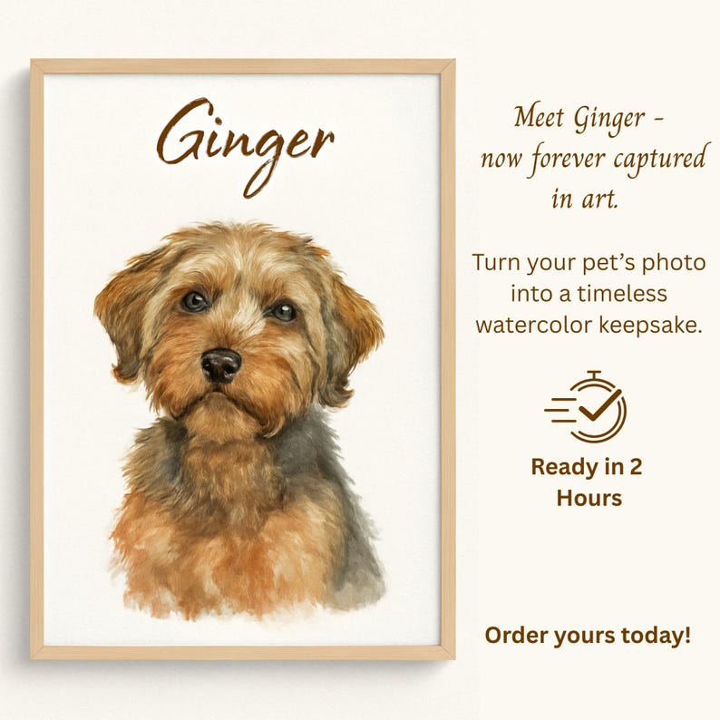 Custom Pet Memorial Portrait , Watercolor Style From Photo Digital Pet ...