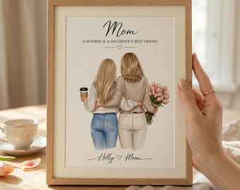 4 Personalized Mom & Daughter Prints | Custom Names Wall Art | Mother Daughter Gift | Mothers Day Printable | Family Portrait Canva Template