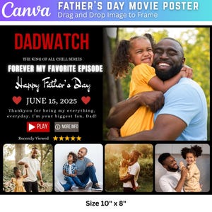 4 Dadflix Vatertag Canva Template Bundle, glücklicher Vatertag Vorlage, Dadflix Film Fotocollage, Geschenk für Opa, Vatertagsgeschenk
