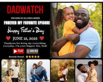 Paquete de 4 plantillas Canva para el Día del Padre de Dadflix, plantilla para el Día del Padre, collage de fotos de la película Dadflix, regalo para el abuelo, regalo para el Día del Padre