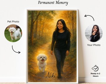 Personalized Memorial Pet Portrait With Owner , Pet Loss Memorial Portrait, Halo Pet Loss Dog, Dog Mom Gift ,Dog Loss Drawing, Pet memorial