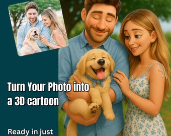 Custom Pixar Style Couple Portrait from Photo, 3D Cartoon Character, Personalized Cartoon Drawing Family or Pet Gift, Digital Pixar Art