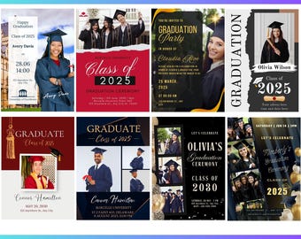 Graduation Announcements Template Bundle , Class of 2025 Editable Canva Invites, High School Senior Grad Party Invitation , Digital Download