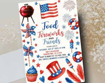 4. Juli BBQ-Einladung, Party in den USA einladen, Unabhängigkeitstag BBQ-Barbeque-Einladung, Juli 4