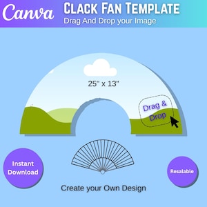 Clack Fan Canva Template Editable Sublimation Hand Fan DIY Chinese Fan Printable for Drag & Drop Designs 25&quot;x13&quot; Clack Fan Template instant