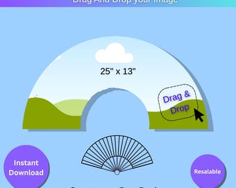Clack Fan Canva Template Editable Sublimation Hand Fan DIY Chinese Fan Printable for Drag & Drop Designs 25"x13" Clack Fan Template instant