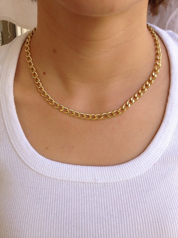 18K Gold Chain Necklace Women, Chunky Choker