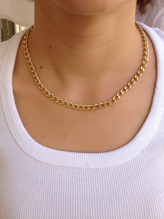 18k Gold Chain Necklace Women Chunky Choker Etsy
