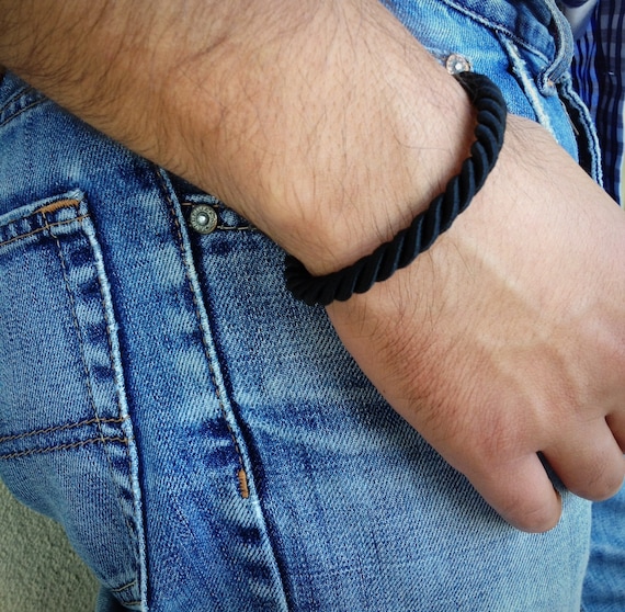 Men's Bracelet, Black Rope Bracelet, Thick Cord Bracelet, Black String  Bracelet for Men, Modern Bracelet Gift