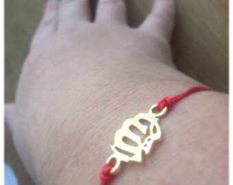 Red string Tiny Arabic letter bracalet, Arab Jewelry, arab amulet boujix, arabic calligraphy bracelet,