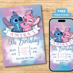 Invitation d'anniversaire de point de croix et ange | Modèle de toile modifiable | Invitation à une fête imprimable pour les enfants