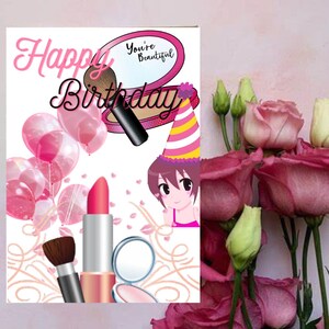 Biglietto di auguri per compleanno per ragazza adolescente - Trucco - Rosa