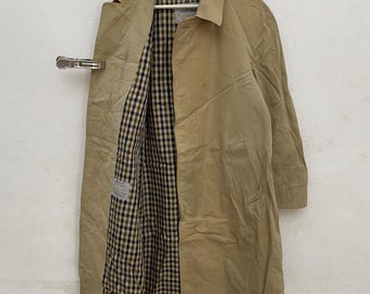 Vintage 80s Aquascutum aqua 5 checkered lined trench coat beige small made in england