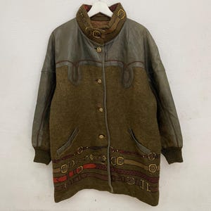 giacca vintage in pelle di lana stampata Torras anni '90 taglia media