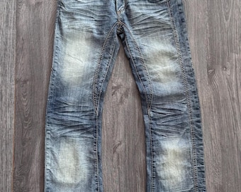 Y2K Vintage Broderade Tvättade Skrynkliga Jeans Storlek 34