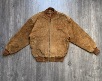 Vtg 50s 60s Excelled Brown Suede Leather Bomber Jacket Coat Esko