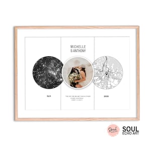 Benutzerdefiniertes Paar Foto mit Stern und Ort Karte Collage Kunst Geschenk; Hochzeitsgeschenk für Paar, Braut & Bräutigam; Minimalistische Landkarte Kunst Romantisches Dekor