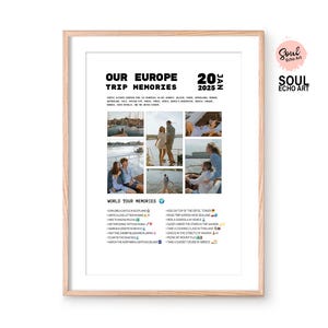 Personalized Couple’s Holiday Trip Memory Wall Art Gift; Custom Minimalist Road & Boat Trip Photo Collage; Unique Vacation Memory Keepsake