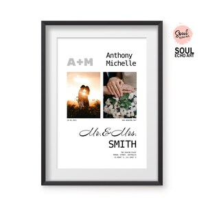 Regalo di coppia personalizzato con iniziali e collage di foto da parete; regalo minimalista per matrimonio, primo anniversario, San Valentino; ricordo sentimentale