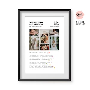 Regalo di anniversario personalizzato per la moglie; regalo da parete con ricordo del primo appuntamento e del primo incontro; stampa artistica personalizzata con collage fotografico di una storia d'amore minimalista