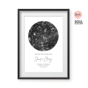 Cadeau d'art mural carte des étoiles du jour de la rencontre ; Cadeau de fiançailles personnalisé carte du ciel ;  Cadeau pour le premier rendez-vous, le jour de notre rencontre, une demande en mariage ou une carte des étoiles le jour du mariage