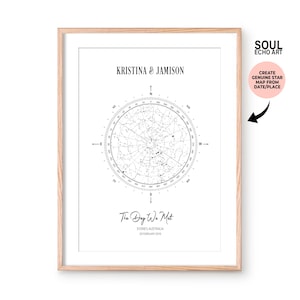 Carte des étoiles personnalisée pour une journée spéciale en couple | Carte des étoiles personnalisée pour la date du mariage, le premier rendez-vous et la date de fiançailles | Cadeau unique pour elle ou pour lui