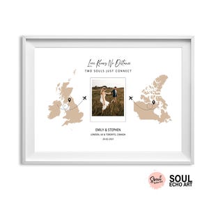 Art de collage de carte de deux pays ; Décoration d'amour interurbaine ; Plan de la ville avec photo de mariage et cadeau d'anniversaire ; Souvenir de relations multiculturelles
