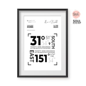 Art personnalisé pour coordonnées de lieux significatifs - carte de lieux pour couple où vous vous êtes rencontrés, fiancés, mariés ;  Cadeau d'anniversaire pour elle et pour lui