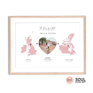 Long Distance Love Memory Gift; Two Country Map & Photo Collage Wall Art; Custom Anniversary Gift for Her Him; International Love Keepsake
