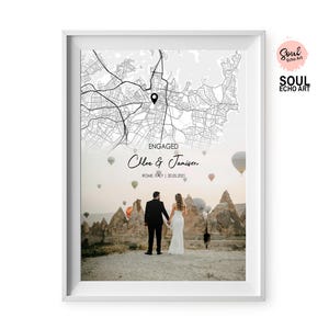 Collage photo minimaliste, cadeau de mariage pour les jeunes mariés, art de la carte des étoiles et de la carte, décoration photo souvenir moderne de mariage et de fiançailles