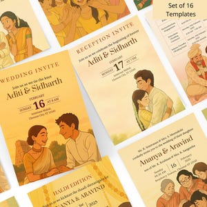 Convite de casamento indiano | Modelo editável do Canva | Convite de casamento hindu | Cartão eletrônico de casamento do sul da Índia | Design para celular e impressão | Tâmil