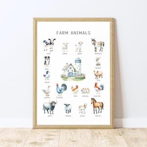 Farm Animals Poster, Educational Poster for Kids, Montessori Poster, Neutral Classroom, Educational Wall Art, Farm Animals Printable