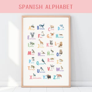 Educational Spanish Poster, Montessori Prints, Language Learning Letters, Animals Alphabet, ABC Poster, Spanish Kids Wall Art