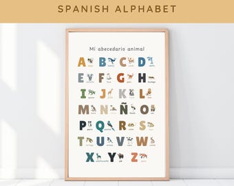 Spanish Alphabet Animal Poster: ABC Educational Print, Preschool Classroom Decor, Homeschool Wall Art (Digital Download)