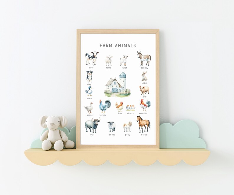 Farm Animals Educational Poster for Kids: Montessori Classroom Wall Art ...
