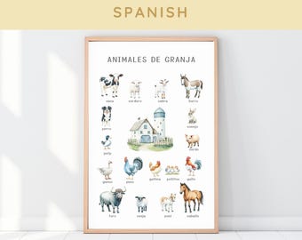 Spanish Educational Poster for Toddlers: Farm Animals Print, ABC Wall Art, Preschool Curriculum, Homeschool Decor, Preschool Learning Print