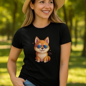 Cool Shiba Inu Dog T-Shirt Cute Cartoon Dog Tee with Sunglasses | Funny Puppy Graphic Shirt | Gift for Dog Lovers