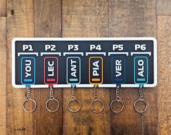 F1 Grid-Style Keys Holder Wall Mount P1 P2 P3 P4 P5 P6 Personalized or Driver Keychains 2025 Formula One Merch Family 6 Person Home Décor