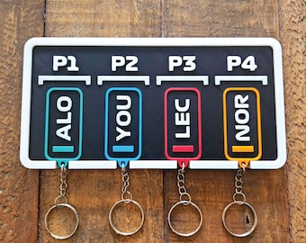 F1 Grid-Style Keys Holder Wall Mount P1 P2 P3 P4 with Personalized or Driver Keychains 2025 Formula One Christmas Family 4 Person Home Décor