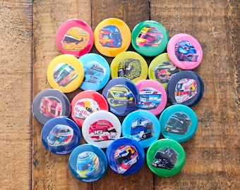 F1 Driver Helmet Pin Badges Buttons Formula One 2025 Grid Christmas Stocking Filler Gift Motorsport Norris Hamilton Verstappen Piastri Fans