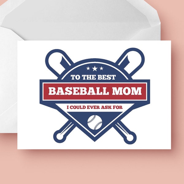 Printable Baseball Mom Mother's Day Card - Sweet Sports Printables - Gift For Mom - DIGITAL FILES