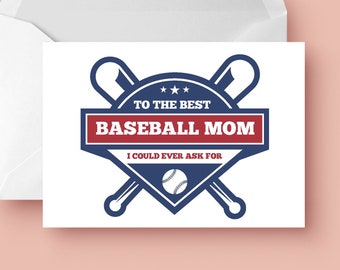 Printable Baseball Mom Mother&#39;s Day Card - Sweet Sports Printables - Gift For Mom - Team Gift - DIGITAL FILES