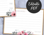 Floral Recipe Cards – Double Sided, Editable PDF (4x6 Digital Files)