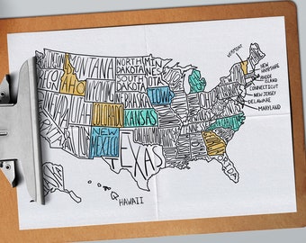 Printable USA State Map – Travel Coloring Page (Digital Files)