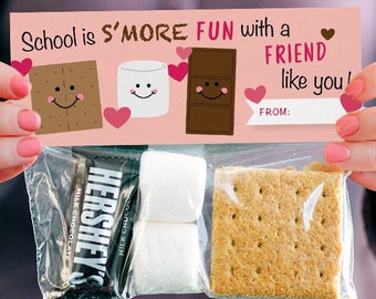 S'mores Kit Valentine Printable - Valentines Day Cards, Smores Printables, classroom, class, toddler, elementary school  - DIGITAL FILES