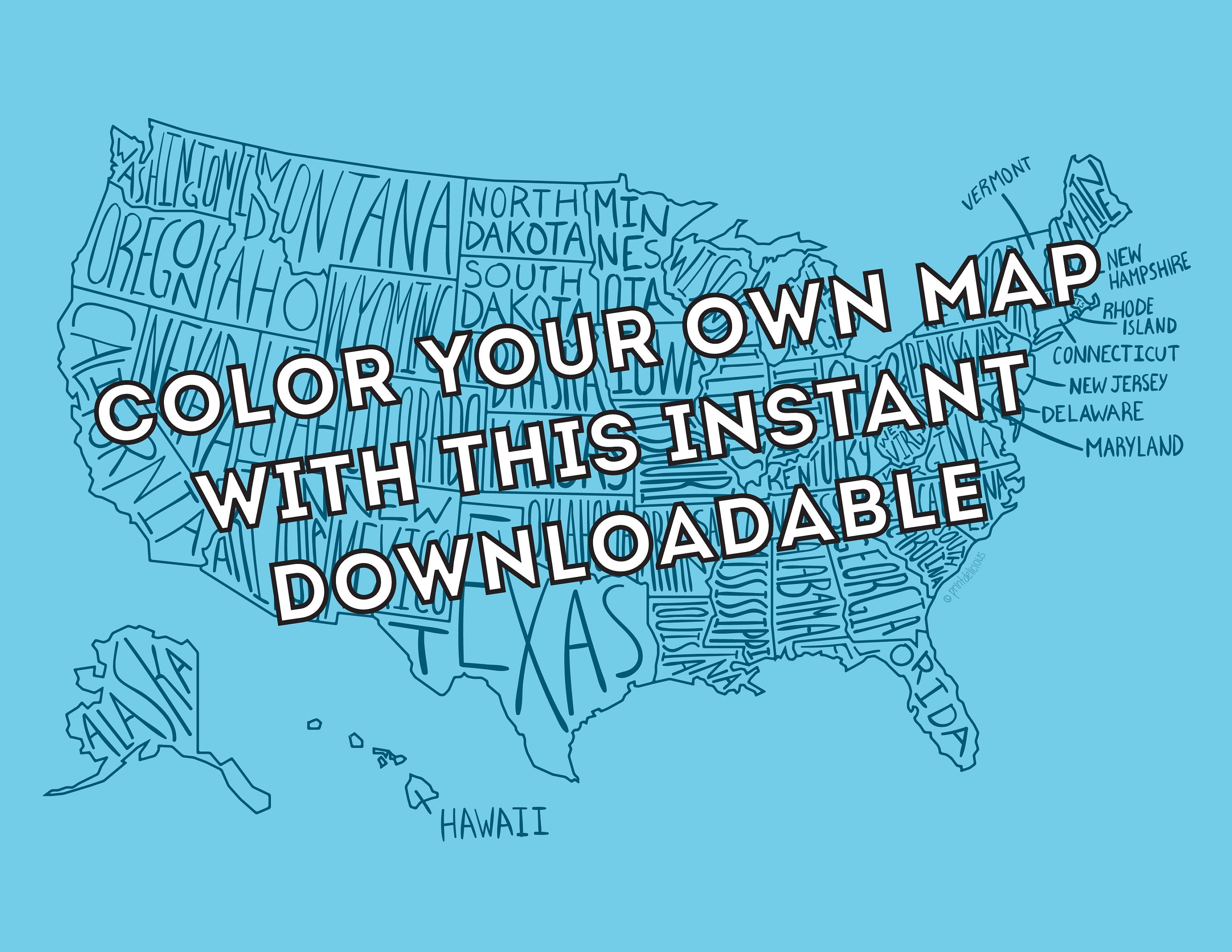 Printable USA State Map Coloring Page - Blank Travel Print, US Sales ...